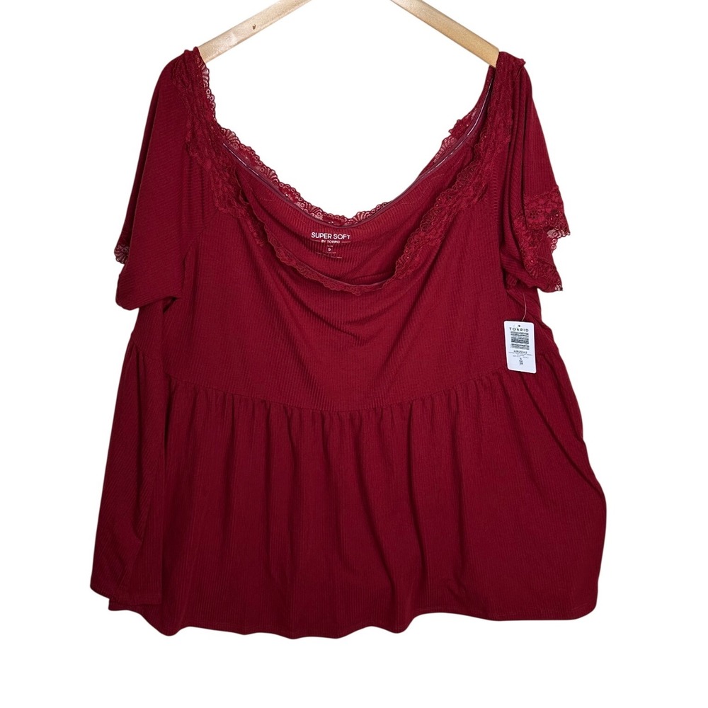 NWT Torrid Super Soft Ribbed Off the Shoulder Babydoll Top size 5X Red